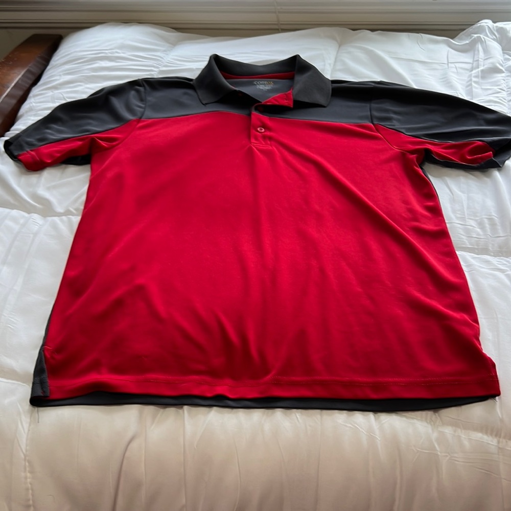Men’s red and gray color way golf polo